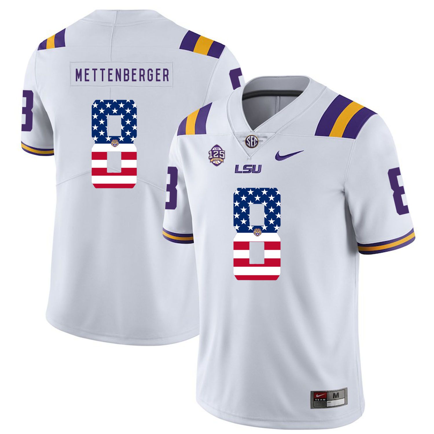 Men LSU Tigers #8 Mettenberger White Flag Customized NCAA Jerseys